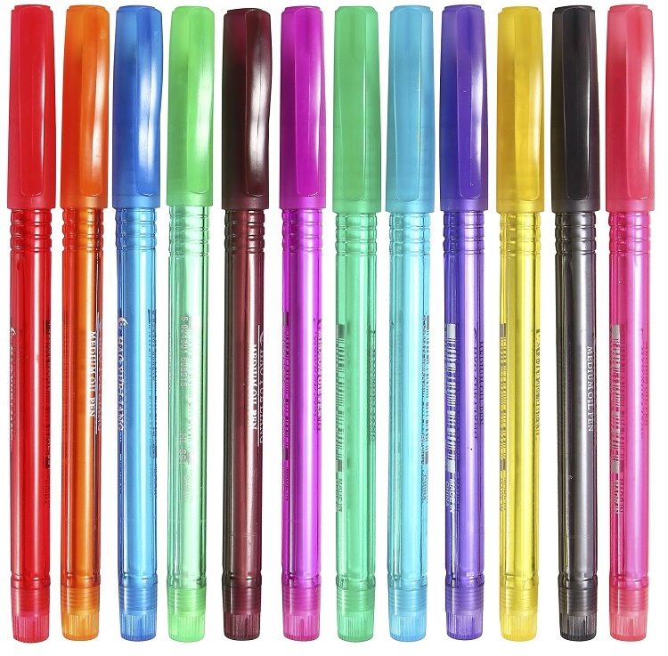 12 Colos Plastic Ball Point Pen